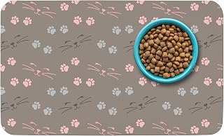 Patterned Cat & Dog Bowl Mat for Food and Water, 12"×20" Quick Dry Absorbent Pet Feeding Mat, Eco-Friendly Dog Placemat