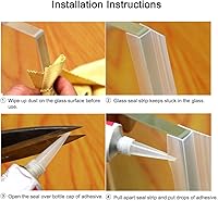 Vista 6 de uxcell Barrido de puerta de ducha de vidrio sin marco, tira de sello lateral inferior de puerta, tipo U con riel de goteo de 0.315 in, vidrio