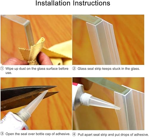 Miniatura 6 de uxcell Barrido de puerta de ducha de vidrio sin marco, tira de sello lateral inferior de puerta, tipo U con riel de goteo de 0.315 in, vidrio de