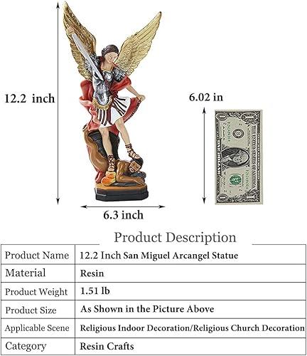 Miniatura 9 de QIANLING Estatua de San Miguel Arcangel de 12.5 pulgadas, estatua de San Miguel en resina bronce figuras de la colección de San Miguel el Arcángel