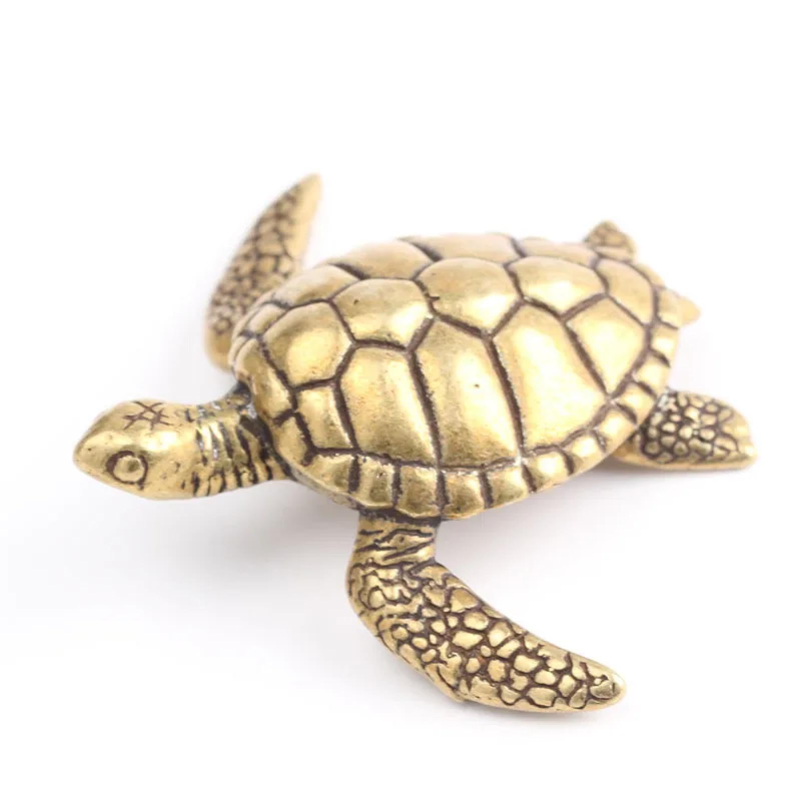 Mini Figurine Tortue En Laiton Doré - Décoration Bureau Rétro - 2,4 Cm