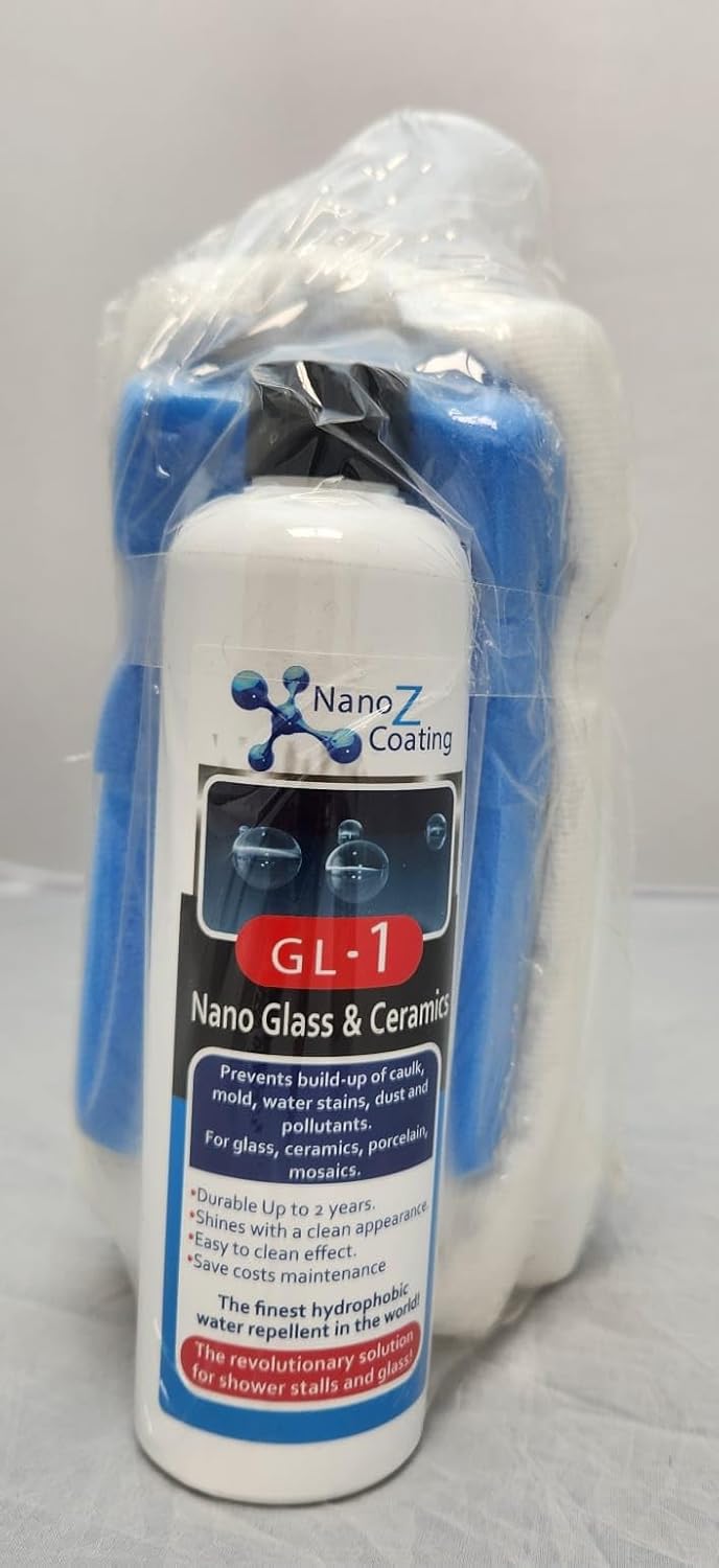 Nano Glass GL1 The #1 Glass Coating High Performance Protector for Shower Stall, Coat up to 75 sqft. Protects for 12-24 months (8.45 Oz)