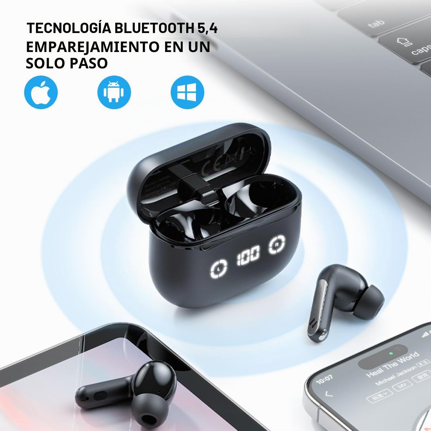havit NC01T Cancelación activa de ruido auriculares sin blancos, 4 micrófonos ENC AI Llamada Inalámbrica Bluetooth Cancelación de ruido 40H Tiempo de reproducción 7 ecualizadores preestablecidos a