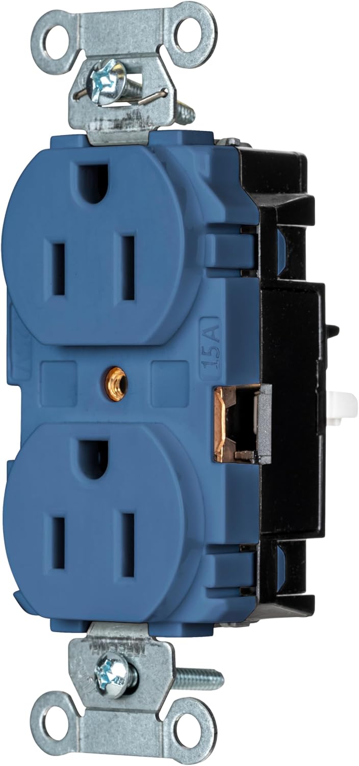 EdgeConnect 1-Gang 2-Pole 3-Wire 15A 125V Commercial-Grade Screwless-Terminal Duplex Receptacle Electrical Outlet for Straight Blade Devices Blue BR15STBL, Easy Access, 10-Pack