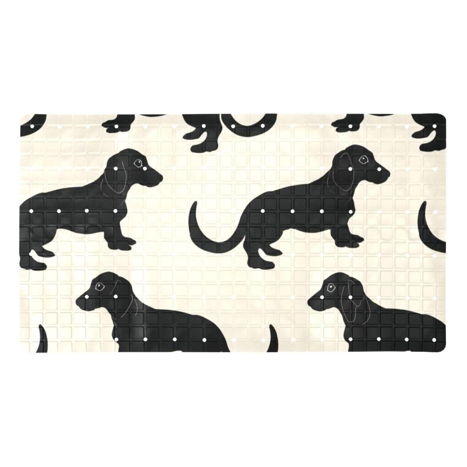 Tapis de bain antidérapant extra long teckel noir en PVC avec ventouses