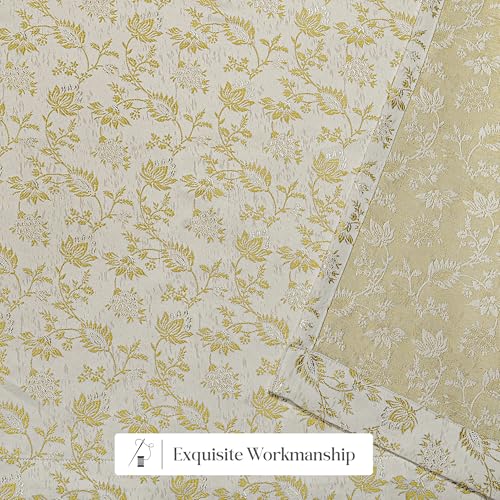 Image of Yellow Weaves 2 Pcs Jacquard Botanical Eyelet Long Door Curtain - Perfect for Home, Office, Bedroom, Living Room & Balcony - 9 Feet (Golden)