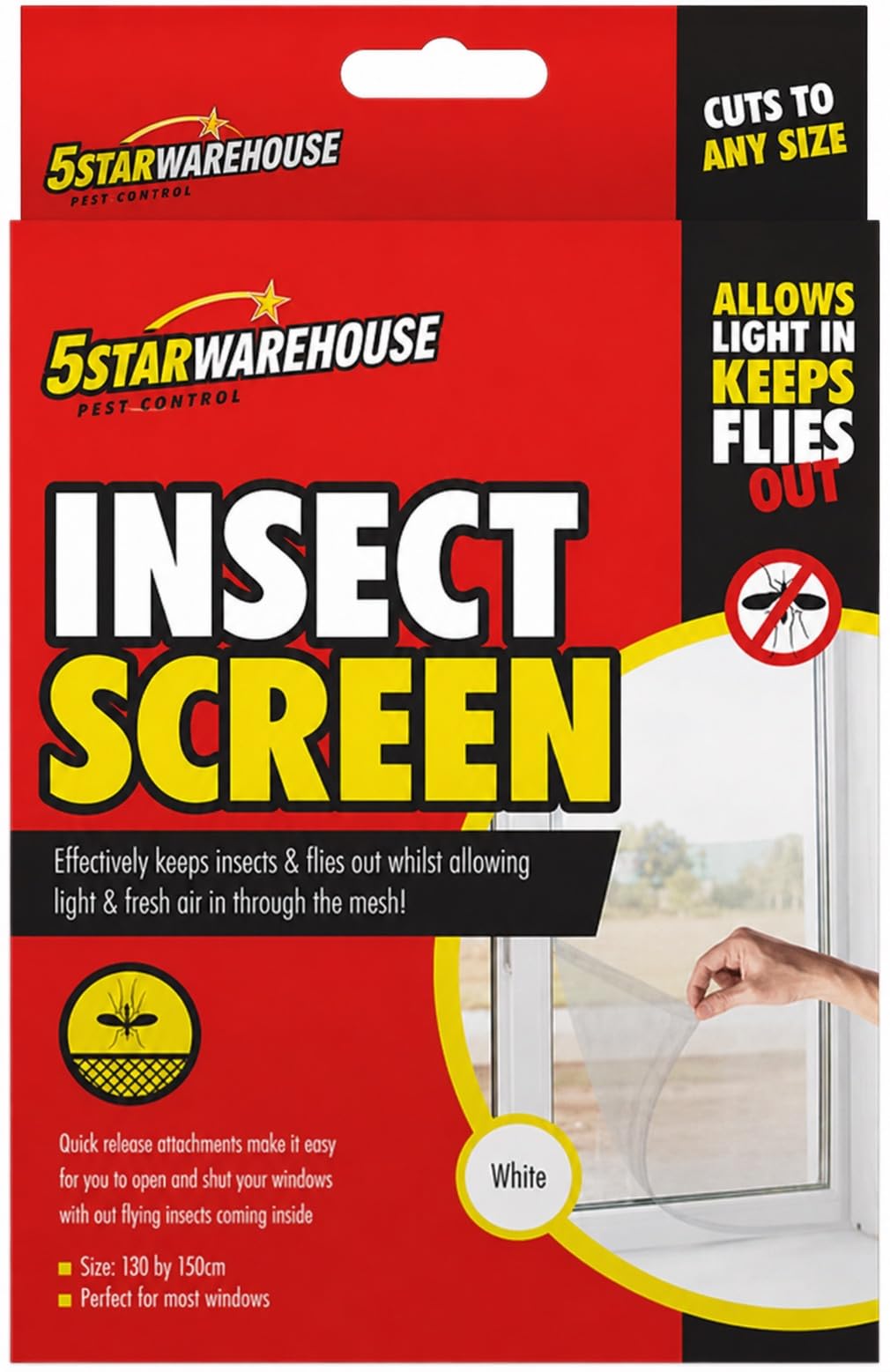 5starwarehouse Insect Screen Bug And Fly Proof Window Netting 130 x 150cm (White)