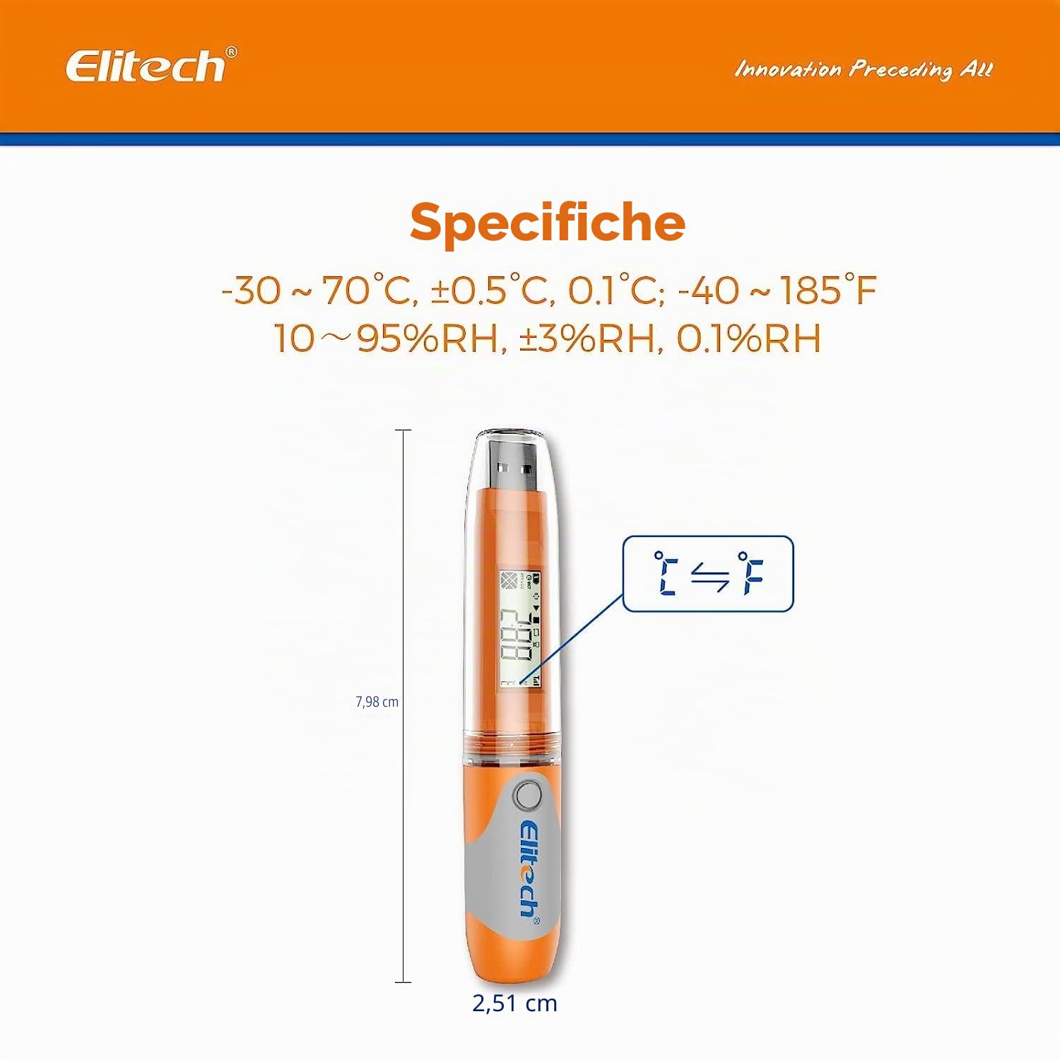 Elitech RC-51H Data Logger Temperatura Umidità 32.000 Punti Schermo LCD CE FDA