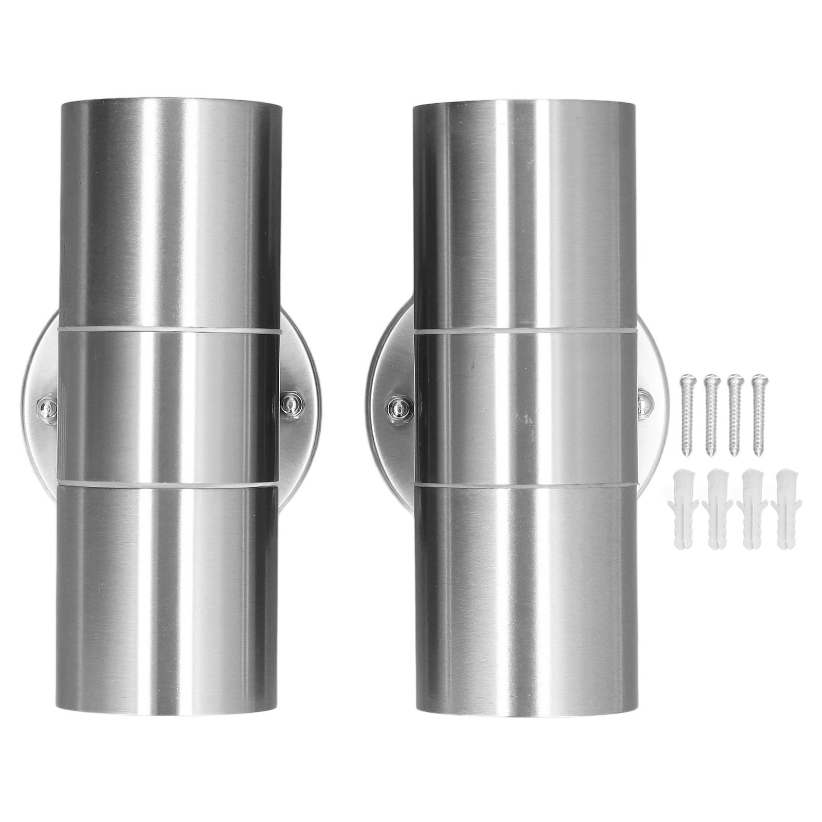 2Pcs 220 to 240V Outdoor Cylinder Wall Lights GU10 Lamp Holders(Bulb Not Included) Stainless Steel Outdoor Wall Sconce Waterproof for Yard Villas Living Rooms Stainless Steel Color