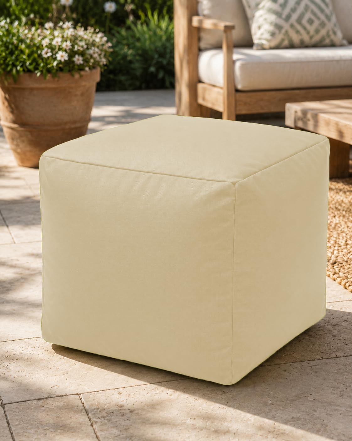 INSAFIANS Waterproof Bean Bag Footstool Square Pouffe Outdoor Ottoman for Garden & Living Room (Mink)