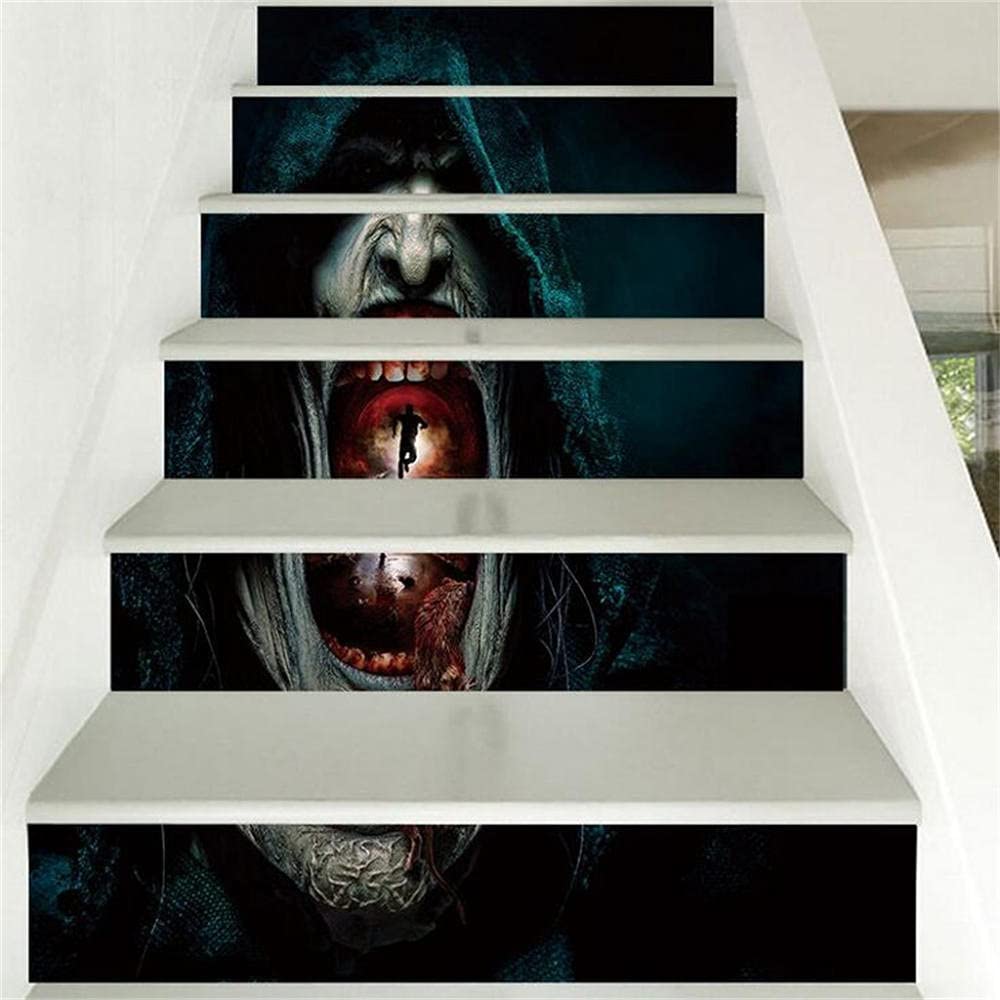 Naklejki Na Schody Mural Samoprzylepne1 Zestaw / 6 Sztuk Malowanie Ścienne Dekoracje Schody Naklejki Halloween Horror Diabeł-18 * 100 Cm * 6 Sztuk
