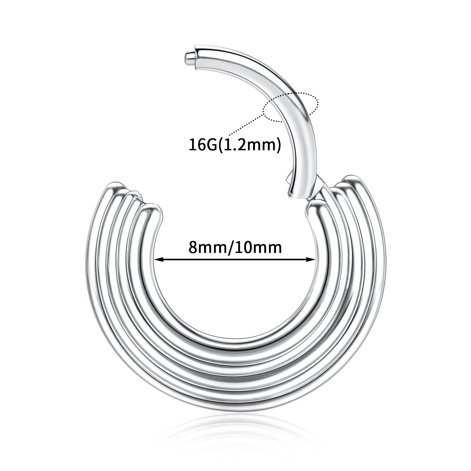 hengkaixuan 16G Septum Nose Rings Hoop Daith Earrings Surgical Steel Septum Clicker Ring Hirned Segment Seamless Clicker Ring Conch Hoop Ring Unisex Earrings Hoop Daith Piercing Jewellery — view 2