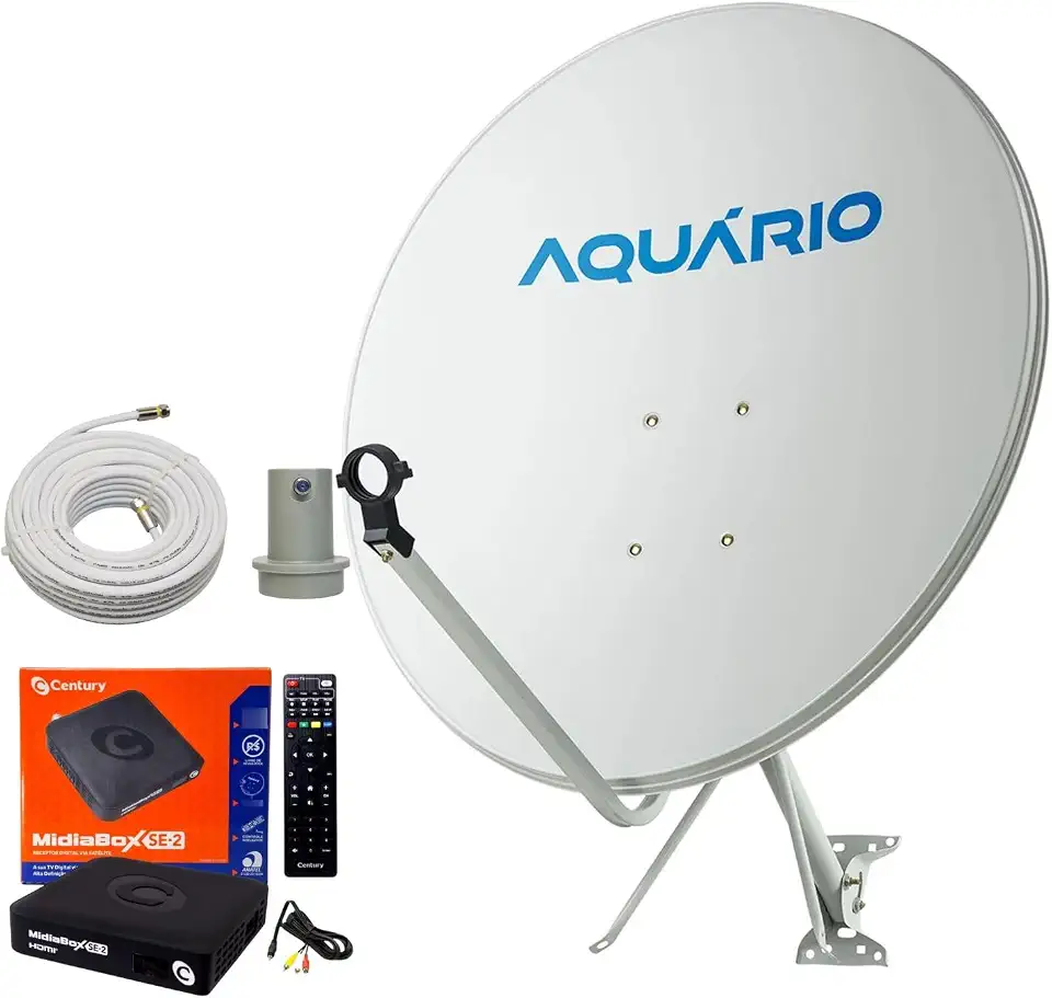 Kit Antena Receptor Digital Midiabox SE-2 HD + Antena Parabólica 60cm + LNBF + Cabo 15m | Banda Ku