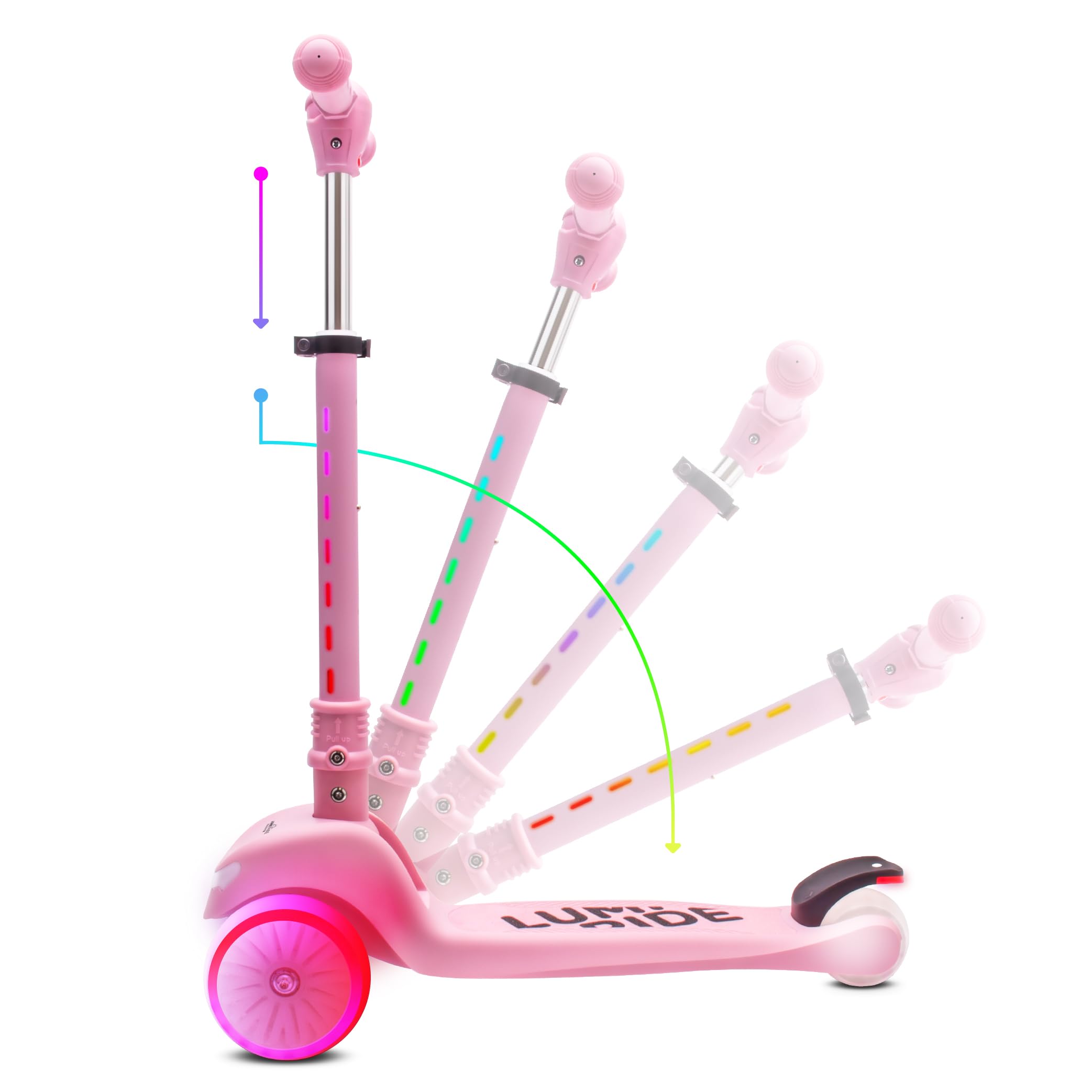 LUMI Ride Patinete Infantil 3 Ruedas Balance LED 3+ | plegable, manillar ajustable, freno pie, plataforma antideslizante