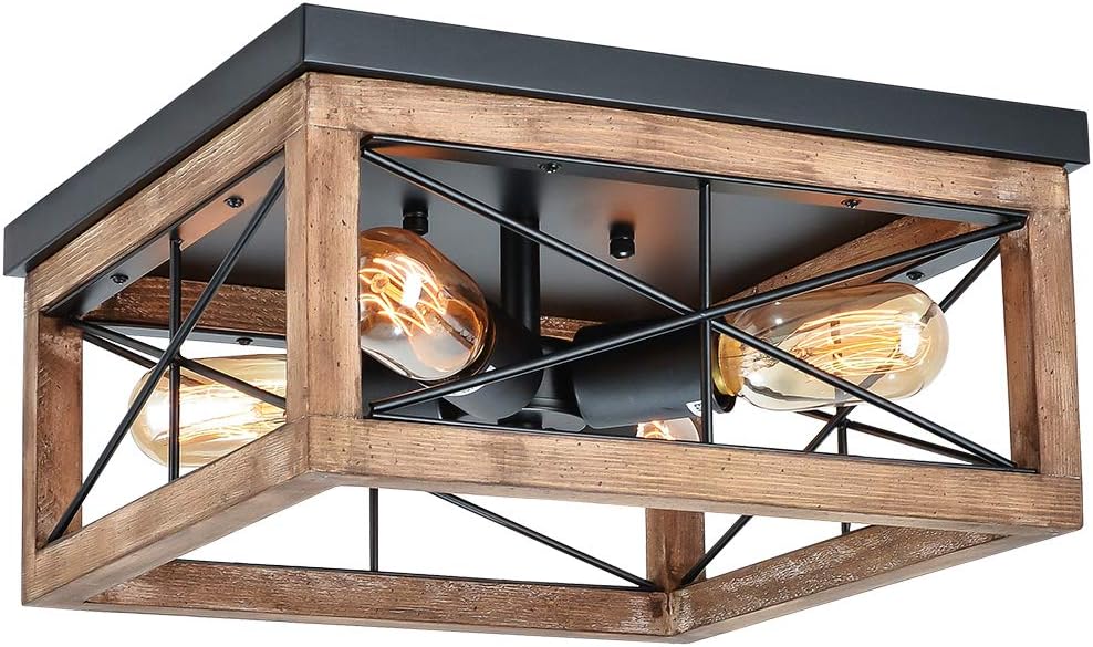 Exclusive Discount 🔥 Eyassi Wooden Flush Mount Ceiling Lights, 4-Light Farmhouse Close to Ceiling Lighting Fixtures Black Ceiling Lamp for Kitchen Island Living Room Bedroom Hallway Laundry Entryway Best Review Eyassi Wooden Flush Mount Ceiling Lights, 4-Light Farmhouse Close to Ceiling Lighting Fixtures Black Ceiling Lamp for Kitchen Island Living Room Bedroom Hallway Laundry Entryway