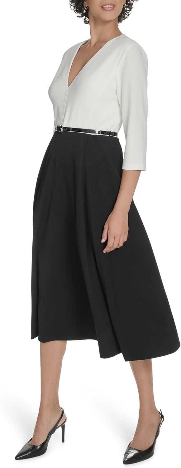 Tommy Hilfiger Women's Long Sleeves V Neck Color Block Midi Dress - Image 3