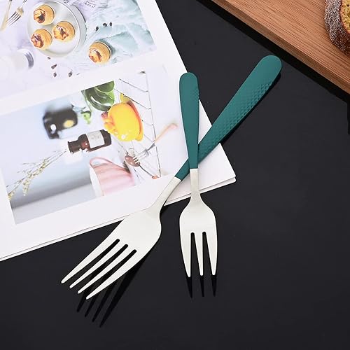 Miniatura 33 de JASHII Juego de cubiertos martillados modernos de acero inoxidable con mango dorado y blanco, decoración de lujo, servicio para 4, pulido espejo