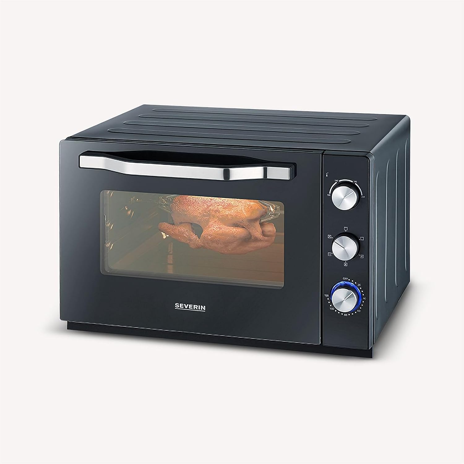 SEVERIN XXL Toaster Oven with Convection Function, Mini Toaster Oven with Rack and Tray, Small Oven with Pizza Stone and Rotisserie 2200 W, 60 L, Black, TO 2073