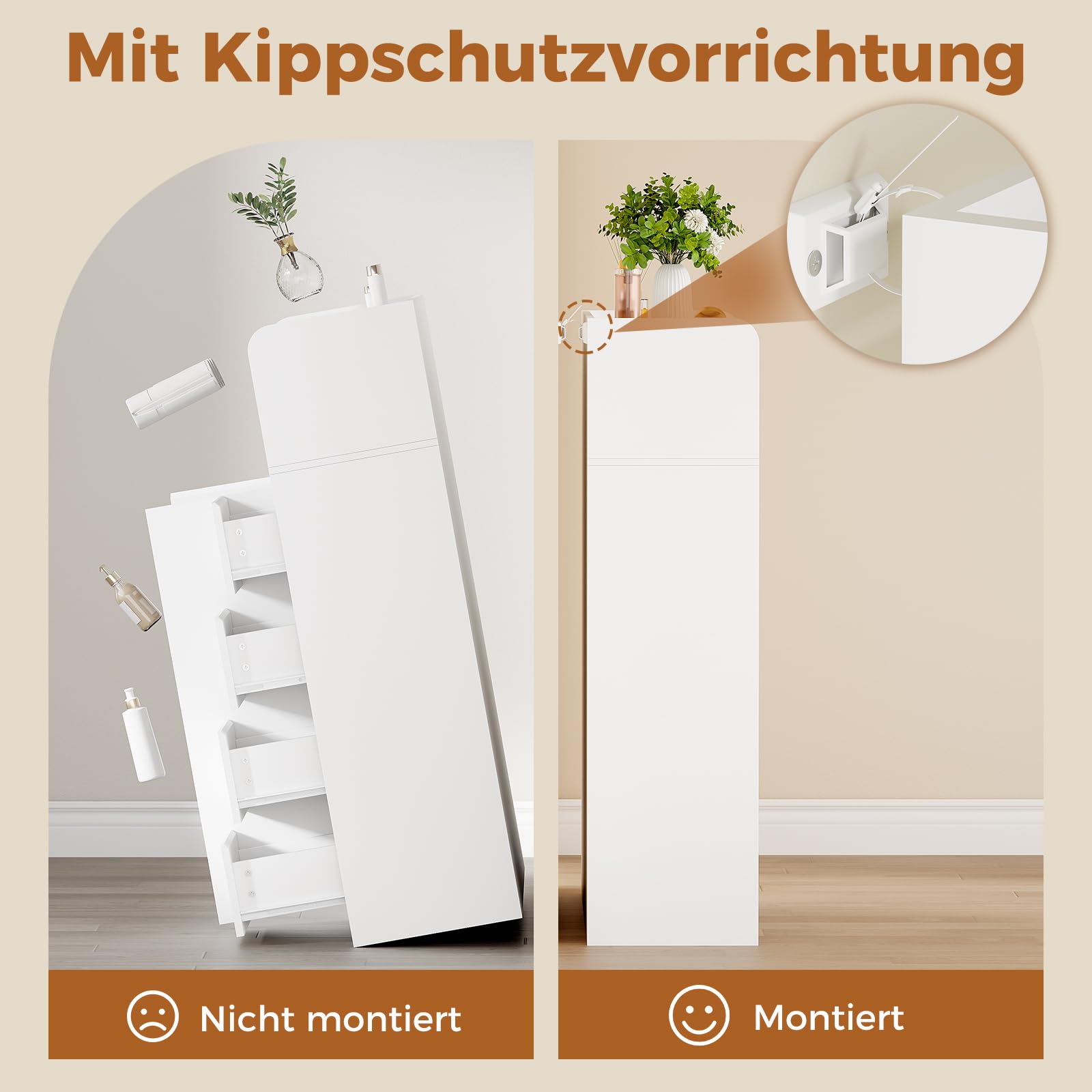 ANWBROAD Badezimmerschrank, Badschrank mit 4 Schubladen, 1 Schranktür, 5-lagige Verstellbarer Ablage, Badezimmer Kommode für Badezimmer, Wohnzimmer, Küche,110 × 60 × 30 cm, Weiß, SBC014W