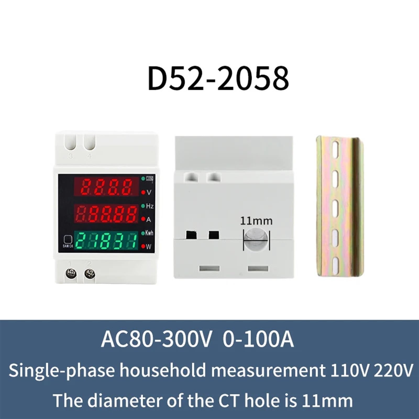 D52-2058 Miernik wielofunkcyjny na szynie DIN 220V380V Jednofazowy miernik energii domowej Tester mocy Wygodny i wygodny