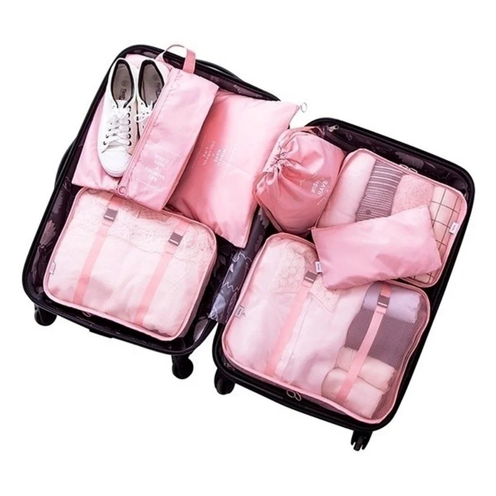 Set di 8 borse organizer for viaggi, accessori, valigie, borsa impermeabile for riporre vestiti per Vestiti, Scarpe, Cosmetici(Beige)