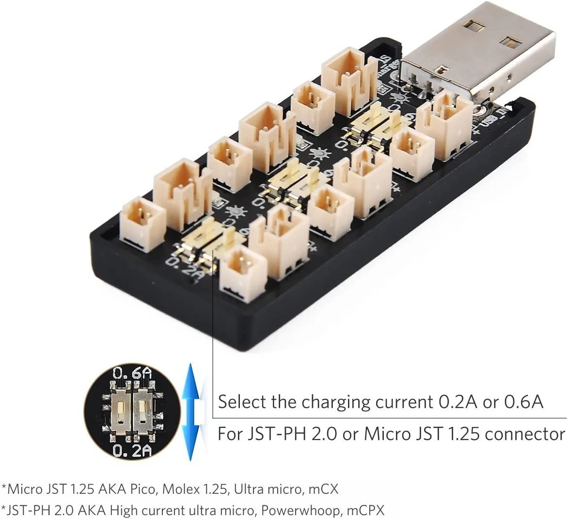 GTIWUNG 1S ładowarka USB 3,7 V / 4,20 V 6 kanałów, ładowanie USB bateria LiPo JST 1.25 JST PH 2.0 MCX MCPX złącza do zabawki model RC