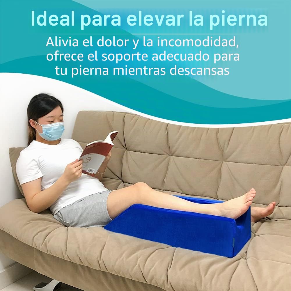 Almohada de cuña de elevación de piernas, almohada de descanso de pierna para dormir después de la cirugía, soporte de rodilla, espuma para cama, cuñas, piernas (azul, 65 cm de largo)