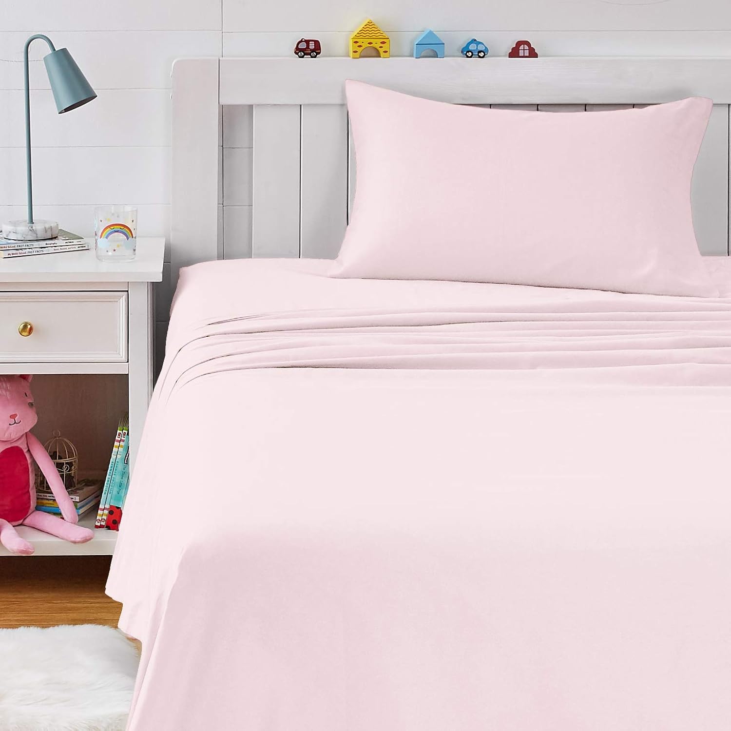 Amazon Basics Kids 100% Cotton Durable, Super Soft Sheet Set - 3 pieces,Twin, Peony Pink