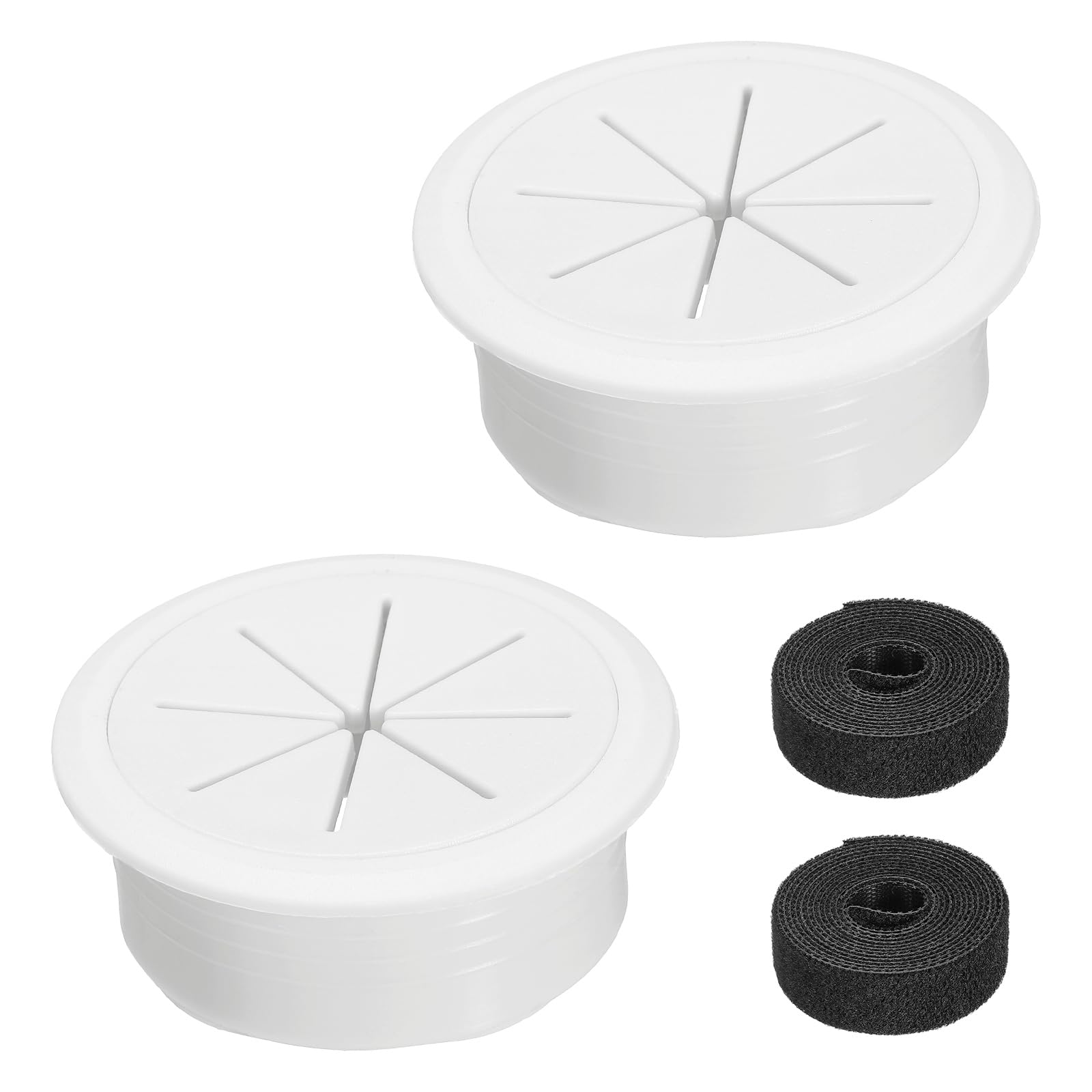 sourcing map 2Pcs Desk Grommet, 2.1" (53mm) Cable Hole Cover ABS Plastic Desk Grommet Flexible Cable Cord Organizer with 6.5ft Cable Tie for Home Office Table, White