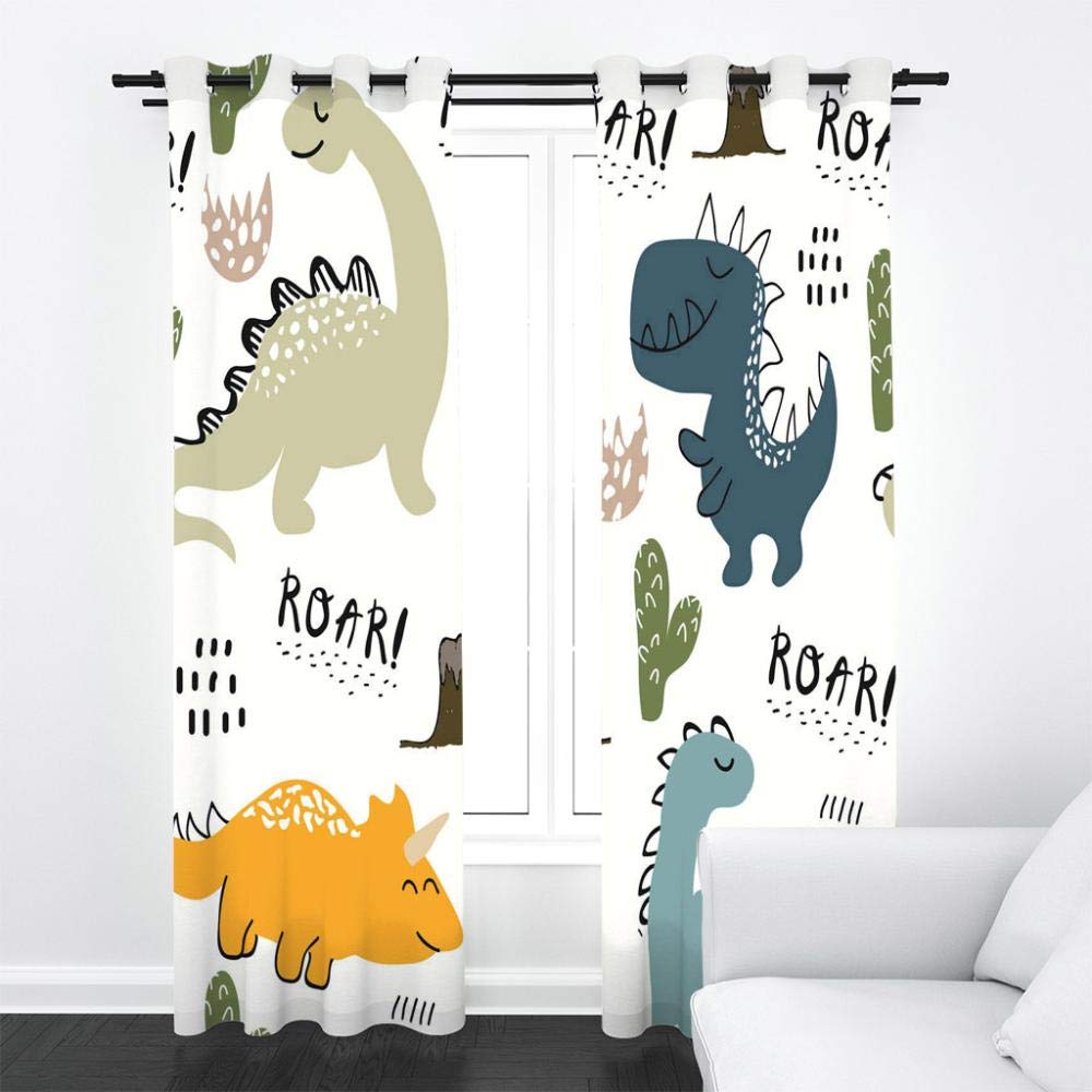 Tenda Termica Isolante per Finestre Dinosauro Cartoon 100% Poliestere 2 Pannelli 75x166 cm