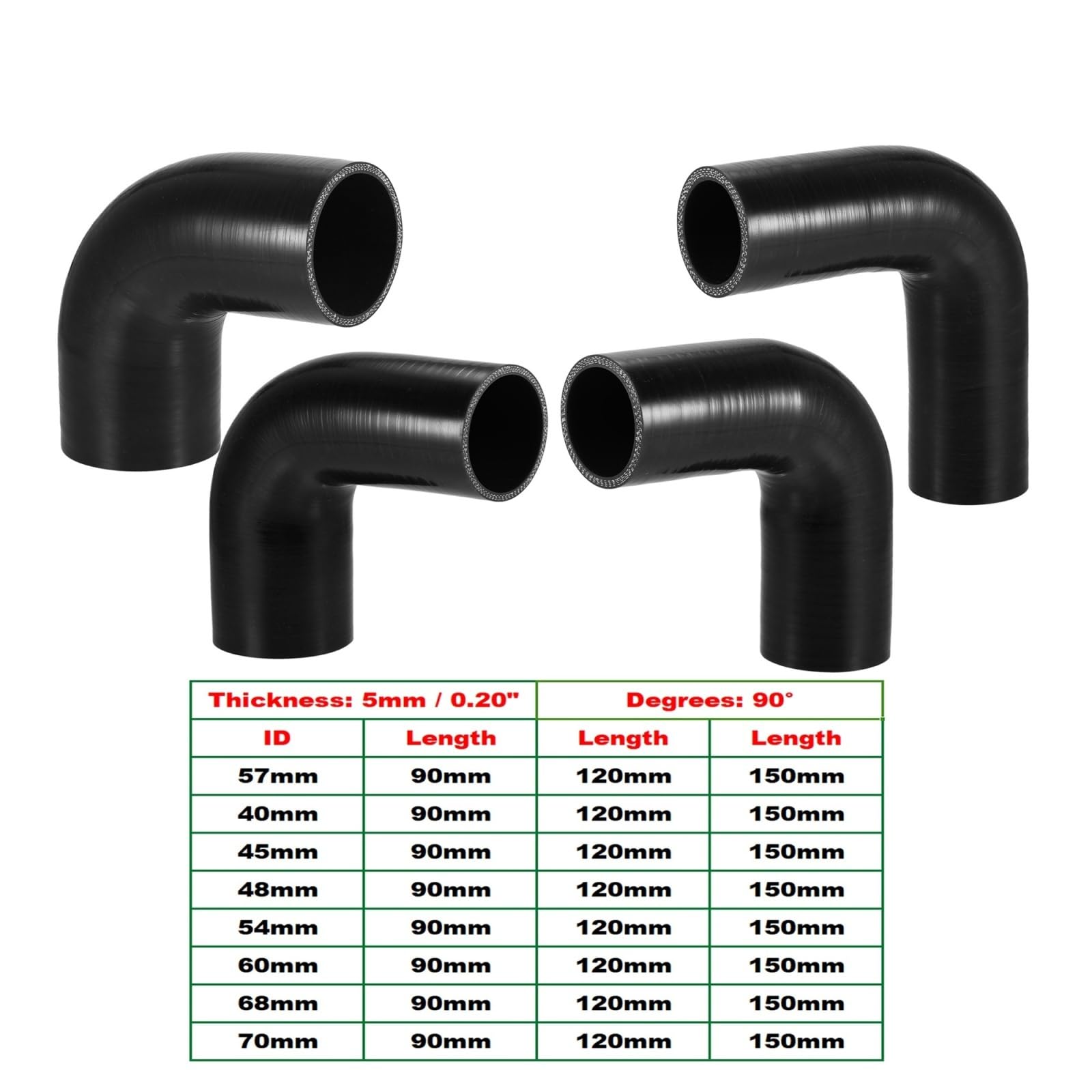 Silikonowa prosta złączka węża, średnica wewnętrzna 40 Mm-70 Mm, długość 120 Mm, 150 Mm, do turbosprężarki z zaciskami zaciskowymi (60 mm ID 150mm długi)