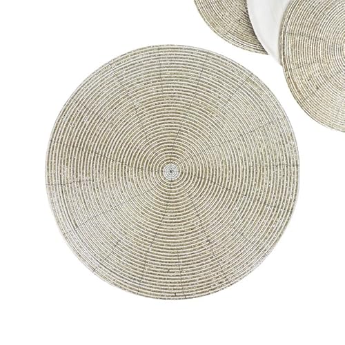 Trunkin' Set 4 Glass Beaded Heirloom Placemat (14 In, Gold, Cream) | Halloween, Christmas, Thanksgiving Gifting Option #TOP2