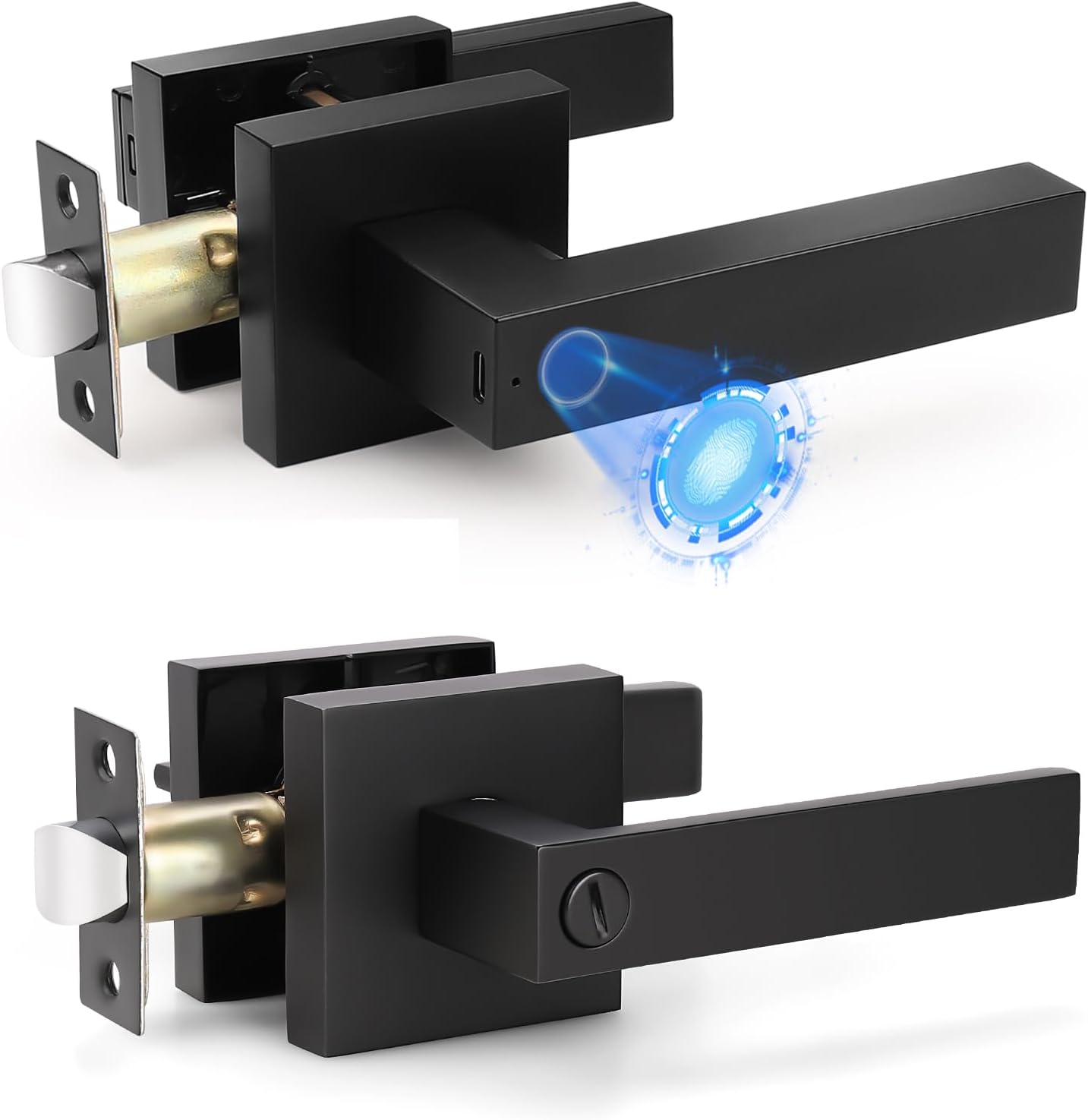 KNOBWELL Fingerprint Door Lock Smart Lock and 1 Pack Privacy Door Handle Lever, Keyless Entry Door Lock with Handle, Biometric Door Lock with App Control