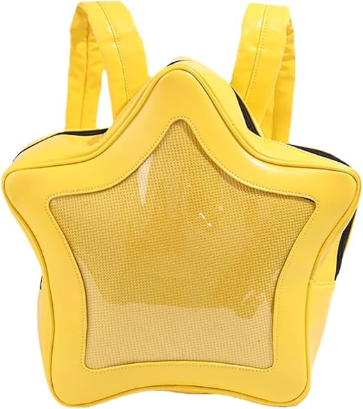 Yellow Star Kawaii Backpack PU Leather Ita Bag Backpack Y2k Shoulder Bag Aesthetic Cute Backpack (Yellow)