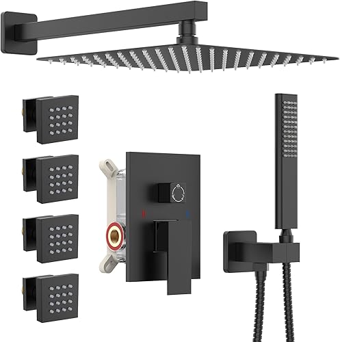 Miniatura 8 de Iriber Sistema de ducha de lluvia dorado cepillado con 4 chorros corporales, juego de grifo de ducha de 3 funciones, contiene cabezal de ducha de 12