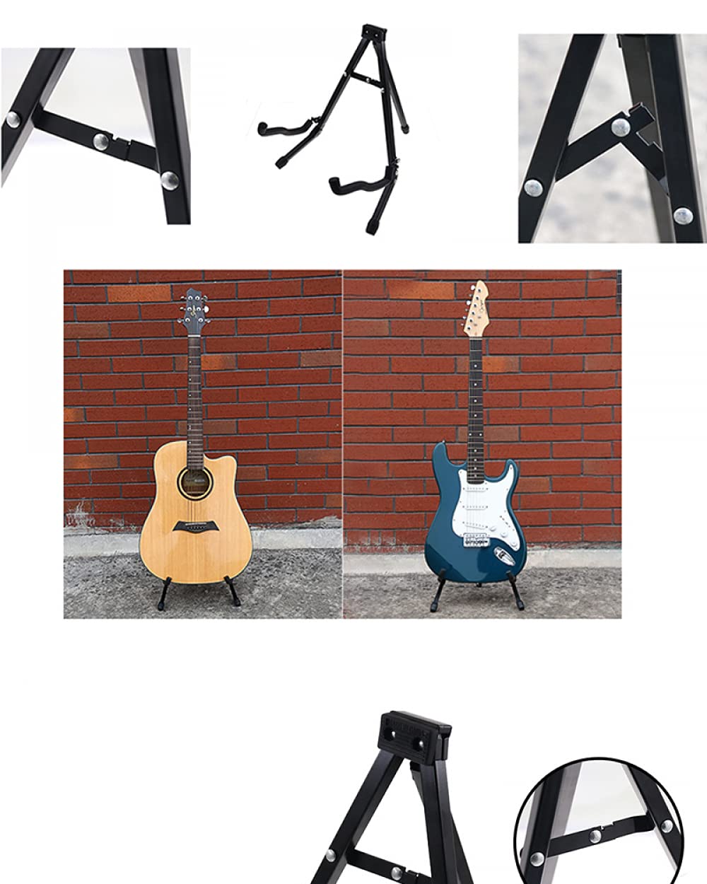 Siqi Stojak na gitarę składany uniwersalny stojak na ramę 3A do wszystkich gitar akustyczny klasyczny basowy podróżny stojak na gitarę, czarny
