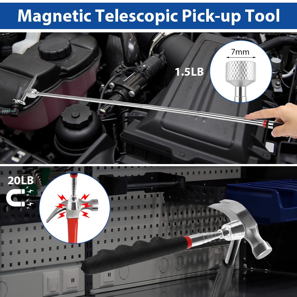 Flintronic 6PCS Recogedor Magnético Telescópico, Recogedor Magnético Telescópico, Herramientas Magnéticas Telescópicas con Punta de Imán, Extensible, para Tornillos, Tuercas y Pernos