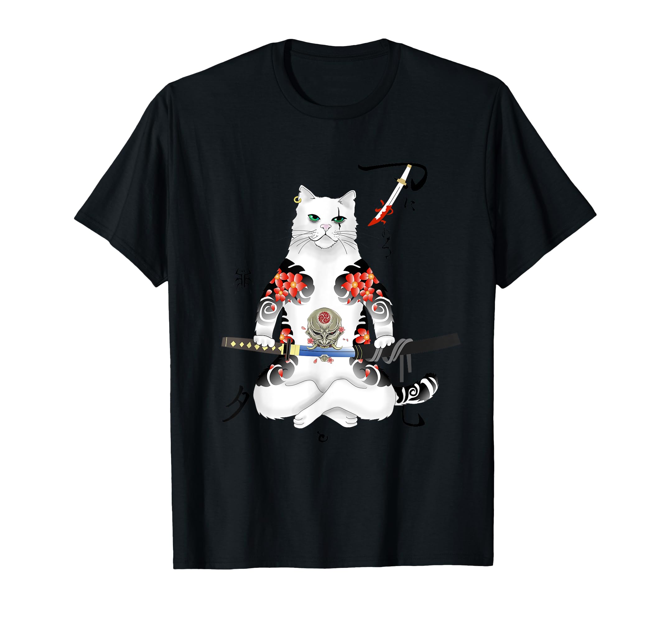 Amazon | 日本の侍猫刀忍者 ヤクザタトゥー Tシャツ | Tシャツ