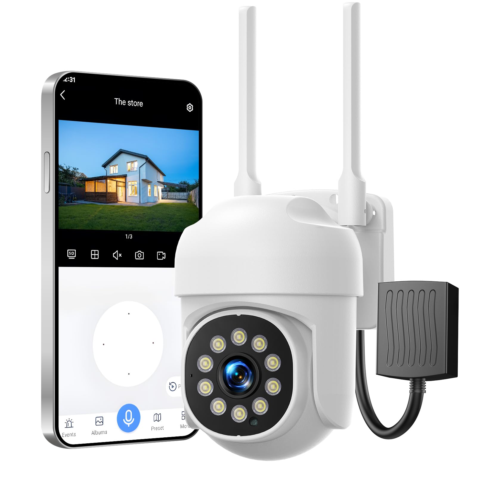 Security Cameras Wireless Outdoor, 350° Pan &amp; 90° Tilt CCTV Camera with Auto AI Motion Detection &amp; Spotlight Siren Alarm, WiFi Surveillance Indoor Home Camera, Color Night Vision, 2-Way Talk