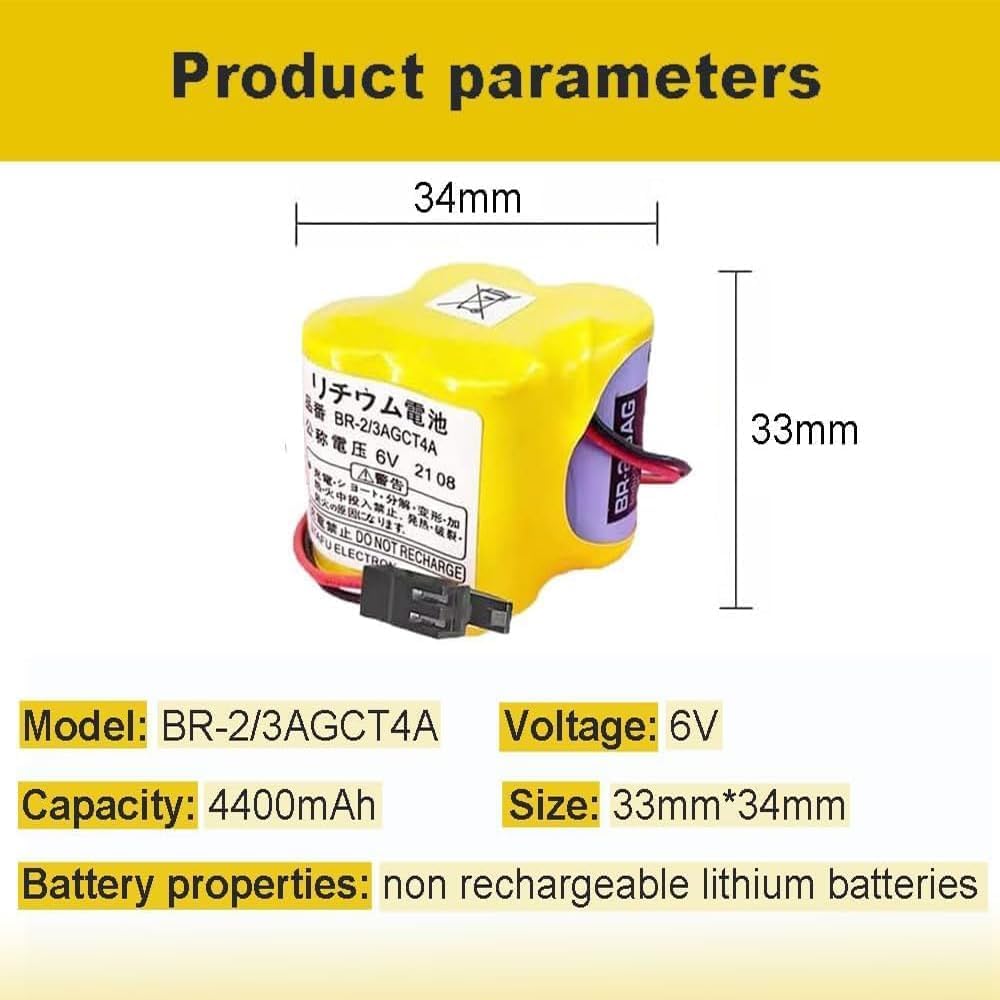 (12-Pack) BR-2/3AGCT4A 6V 4400mAh Replacement Battery for FANUC A98L-0031-0025 CNC System with Black Plug,Non-Rechargeable