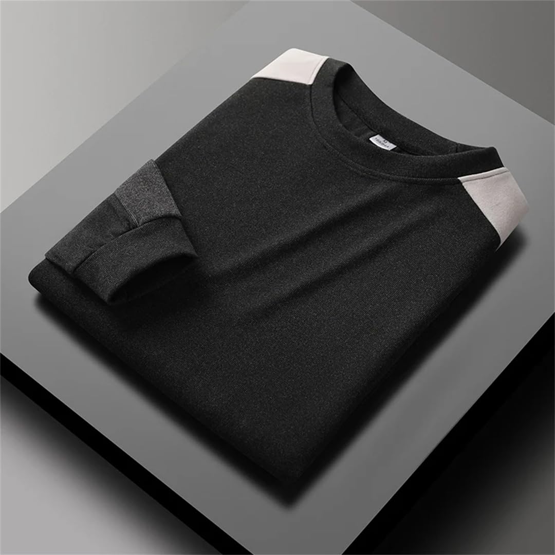 Maglietta da uomo in pile double-face, girocollo, a maniche lunghe, termica, basic, casual, patchwork