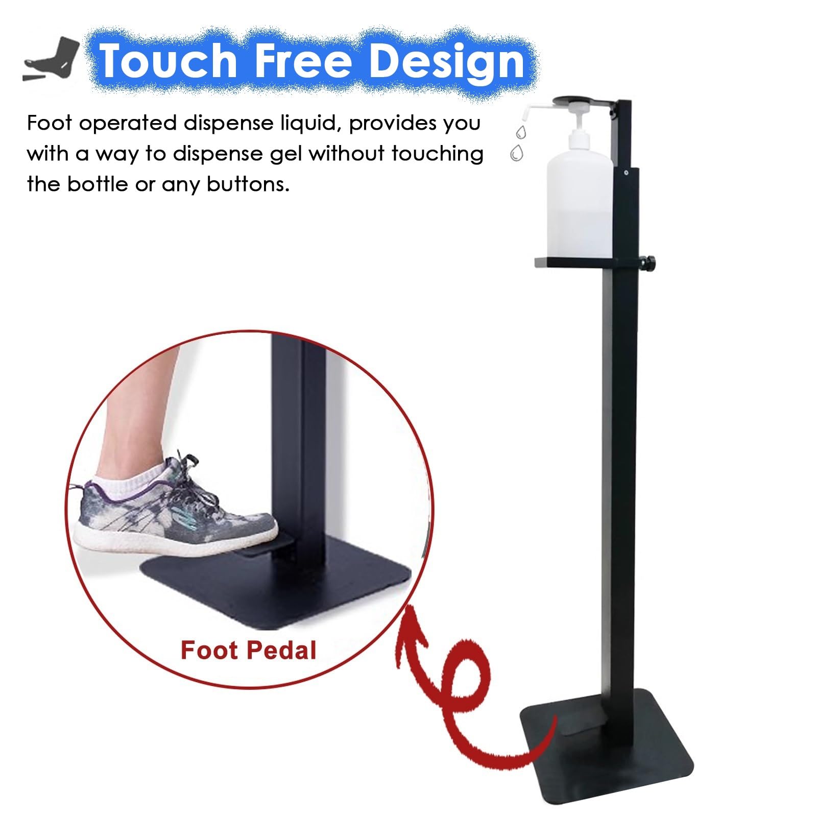 dispenser gel disinfettante Porta dispenser di sapone senza contatto con pedale, aeroporto autoportante regolabile dispenser di disinfettante per le mani alto 1 m(Pack of 1)
