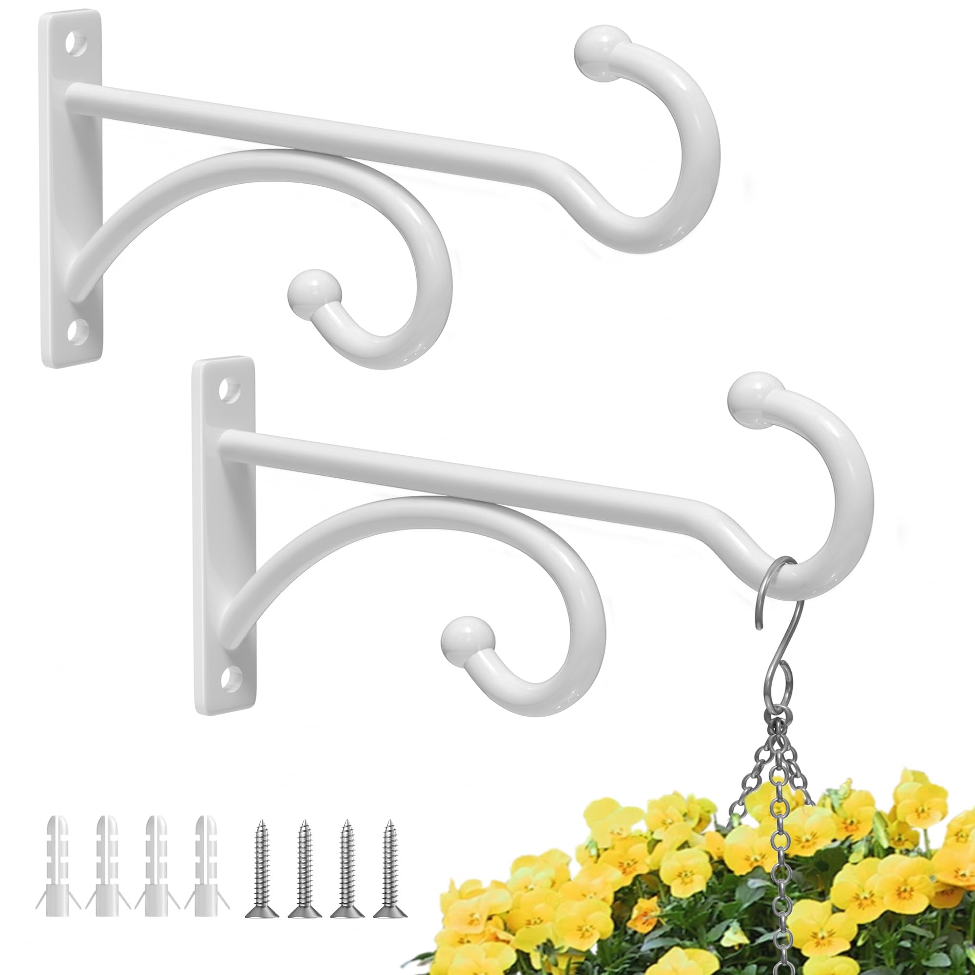 2 Pcs 15cm (6 Inches) Planter Hooks for Hanging Plants - Plant Hanger Hook Indoor Outdoor, Plant Wall Hooks, Brackets for Hanging Plants, Baskets, Wind Chime, Bird Feeder, Bird House (Black, Metal) — view 15