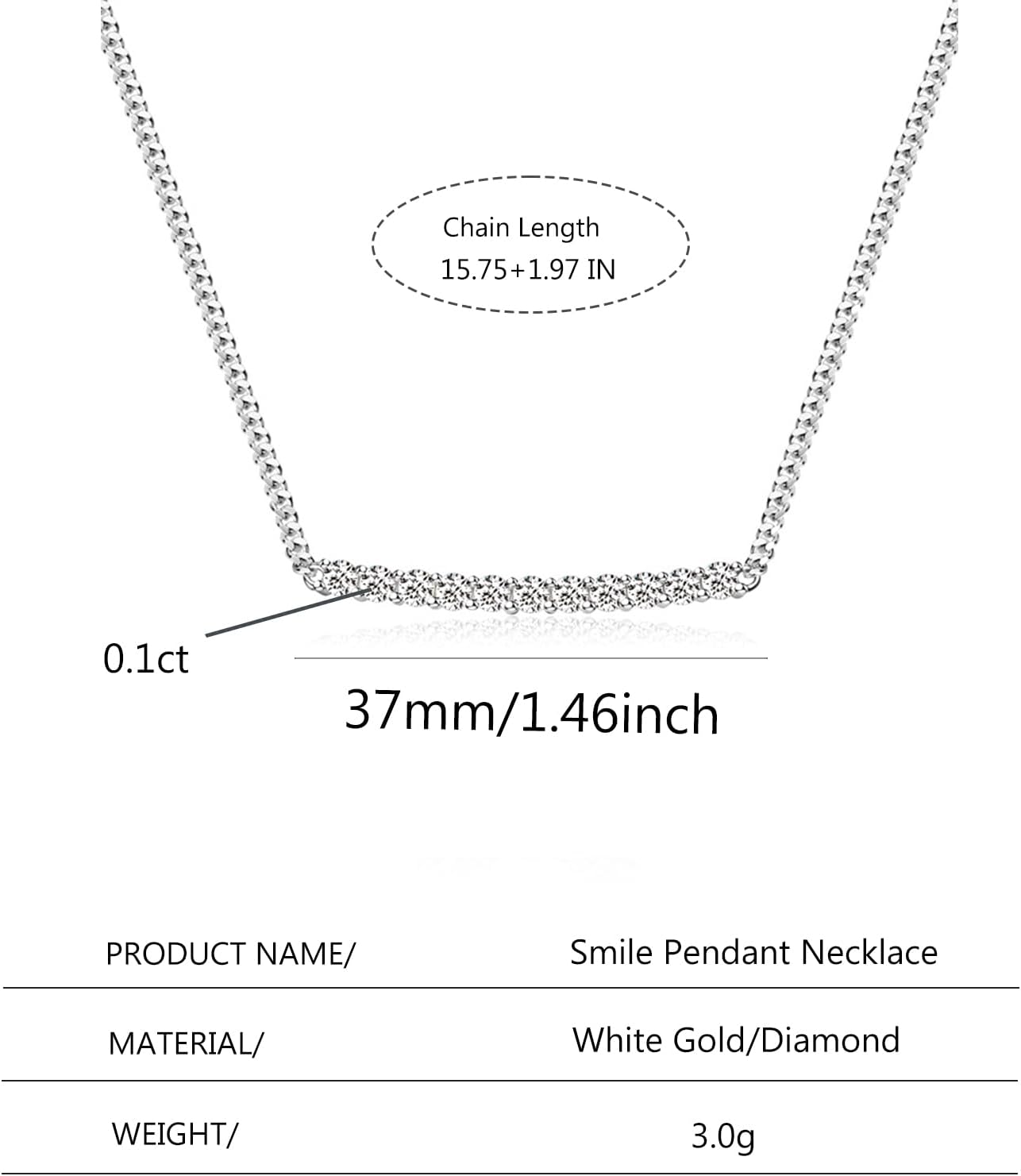 14K Gold Seven-Diamond Smile Pendant Necklace for Women, 1.4ct VVS2 D-Color, Charming Gift for Women