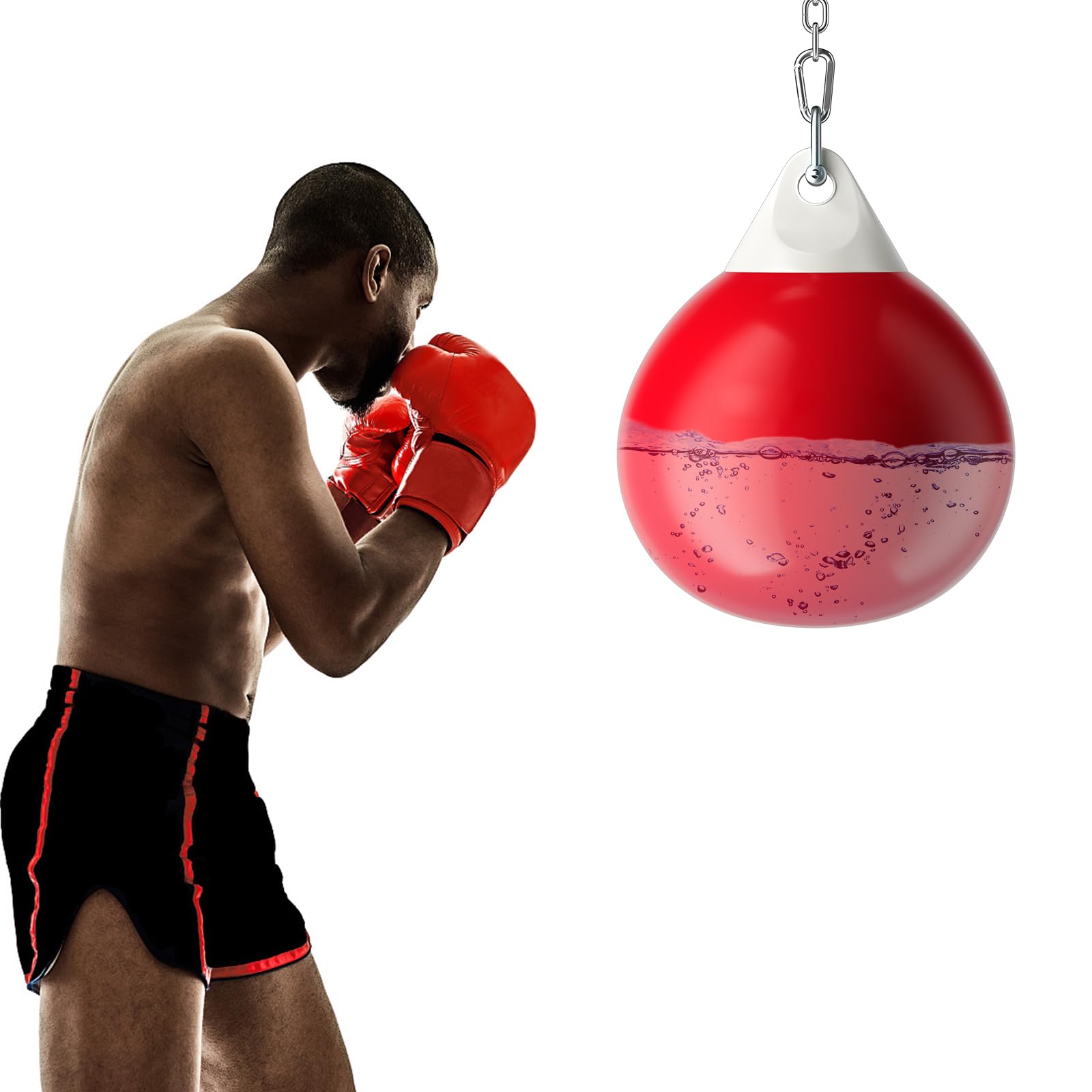 GOPLUS Saco de Boxeo de Agua, 55 cm Bolsa de Boxeo con Cadena de Metal Ajustable, Manguera de Inyección de Agua y Mosquetón, 70 L a Prueba de Fugas, Equipo de Boxeo