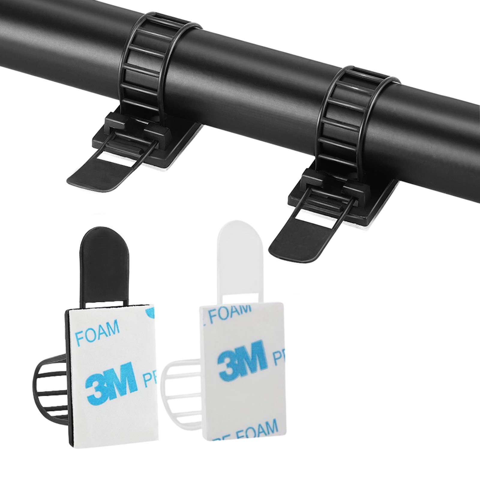 Topavatop 70Pcs Adjustable Adhesive Cable Management Clips, Nylon Cable Strap Ties Wire Clips Clamps Organizer with Strong Adhesive Tape for Strong Fixation Home Office - 6Inch/15cm Black White