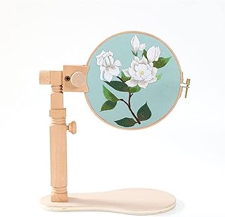 JasCherry Runde Stickständer, Buche Kreuzstich Rahmen, Einstellbare Stickständer, Kreuzstich Ständer, Kreuzstichgestell, Stickrahmen Ständer, 360 Grad Drehbar
