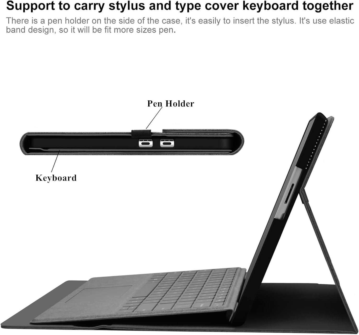 Megoo Surface Pro 9 Case for Microsoft Surface Pro 11/10/9 13", Multiple Angle Adjustment Folio Case Cover with Stylus Pen Holder Compatible with Type Cover Keyboard