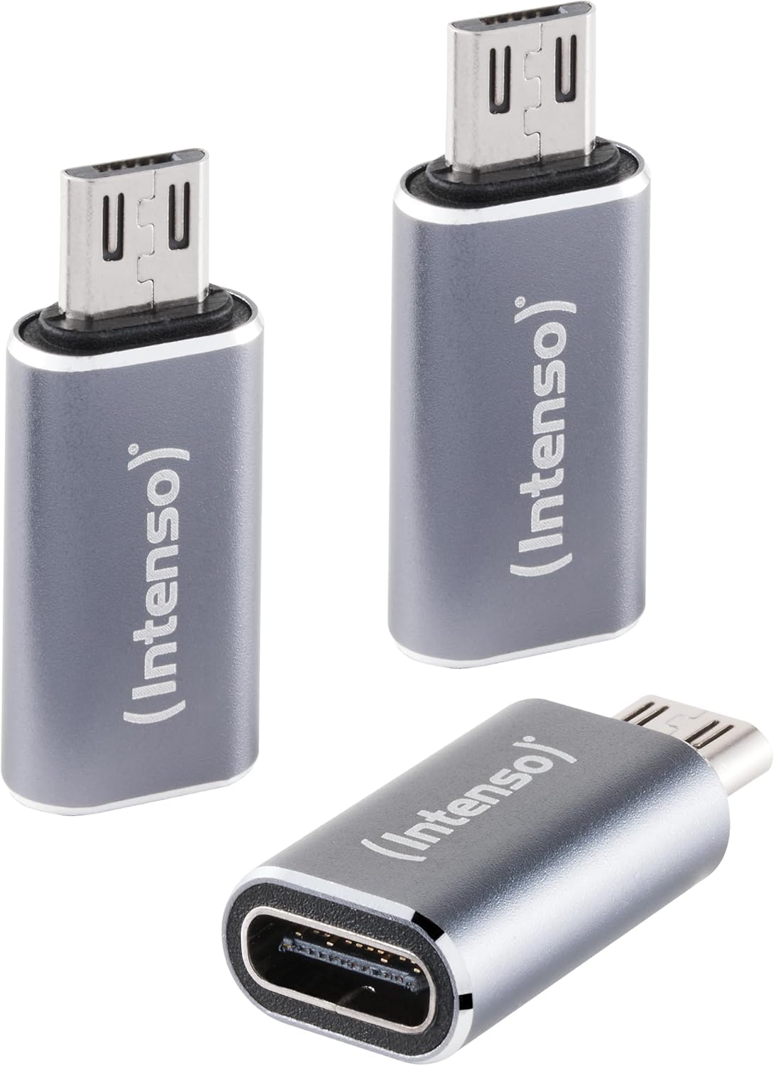 Intenso 3 Pack USB-C to Micro USB (C480M) Adapter 480Mbps High Speed USB 2.0 OTG Aluminum Grey