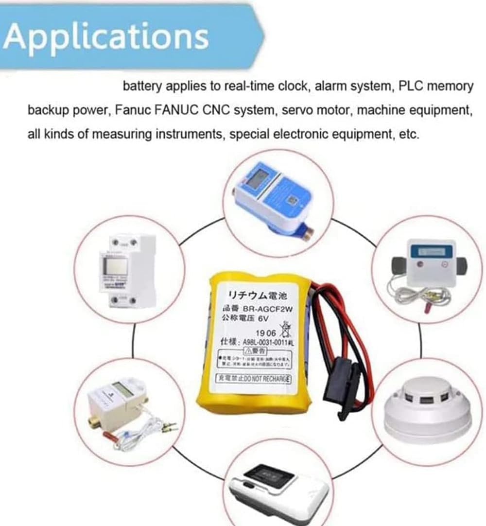 5-Pack BR-AGCF2W 6V 2200mAH Lithium Battery/A98L-0031-0011 for FANUC BR-AGCF2W Lithium Battery with Black Plug